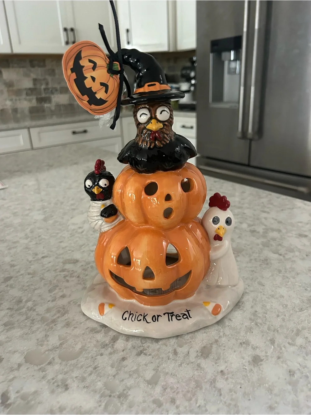 “New” Blue Sky Clayworks Halloween 'Chick or Treat' Pumpkin Stack Tea-light hldr